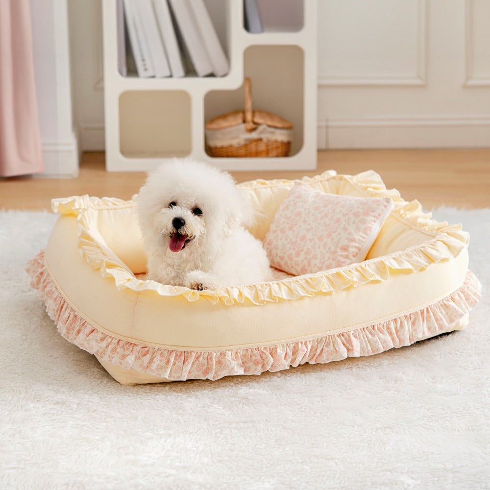 Floral Orthopedic Dog Bed Calming Pet Bed with Pillow