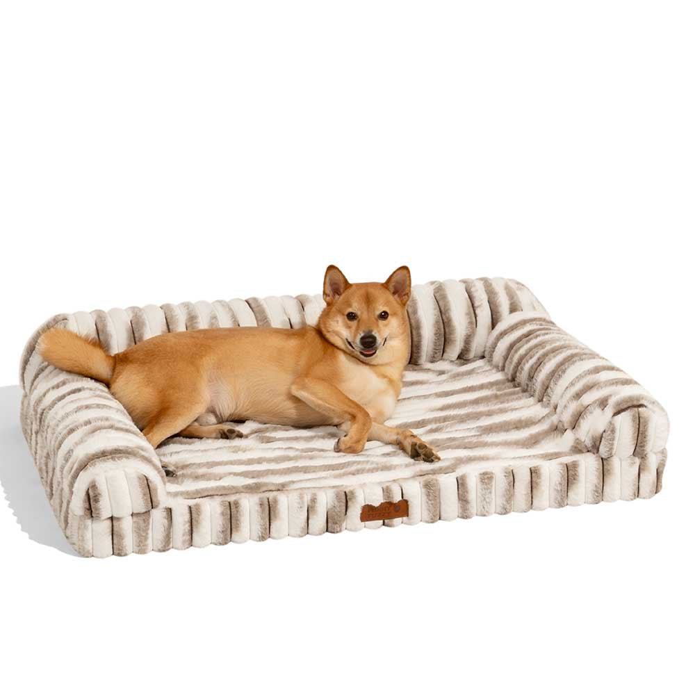 Cama de perro ortopédico rayado de rayas esponjosas - Luxe Comfort