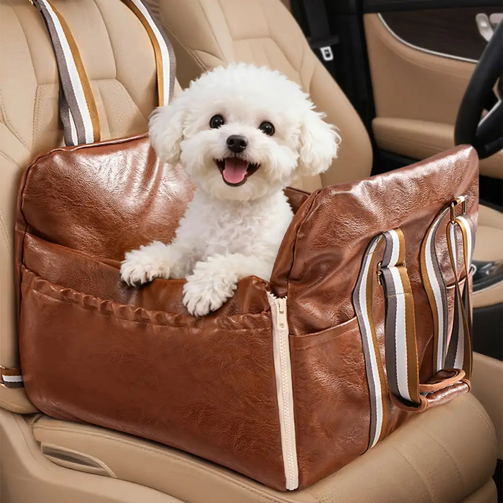 Deluxe Faux Leather Safety Center Console Pet Car Seat and Carrier 3 in 1