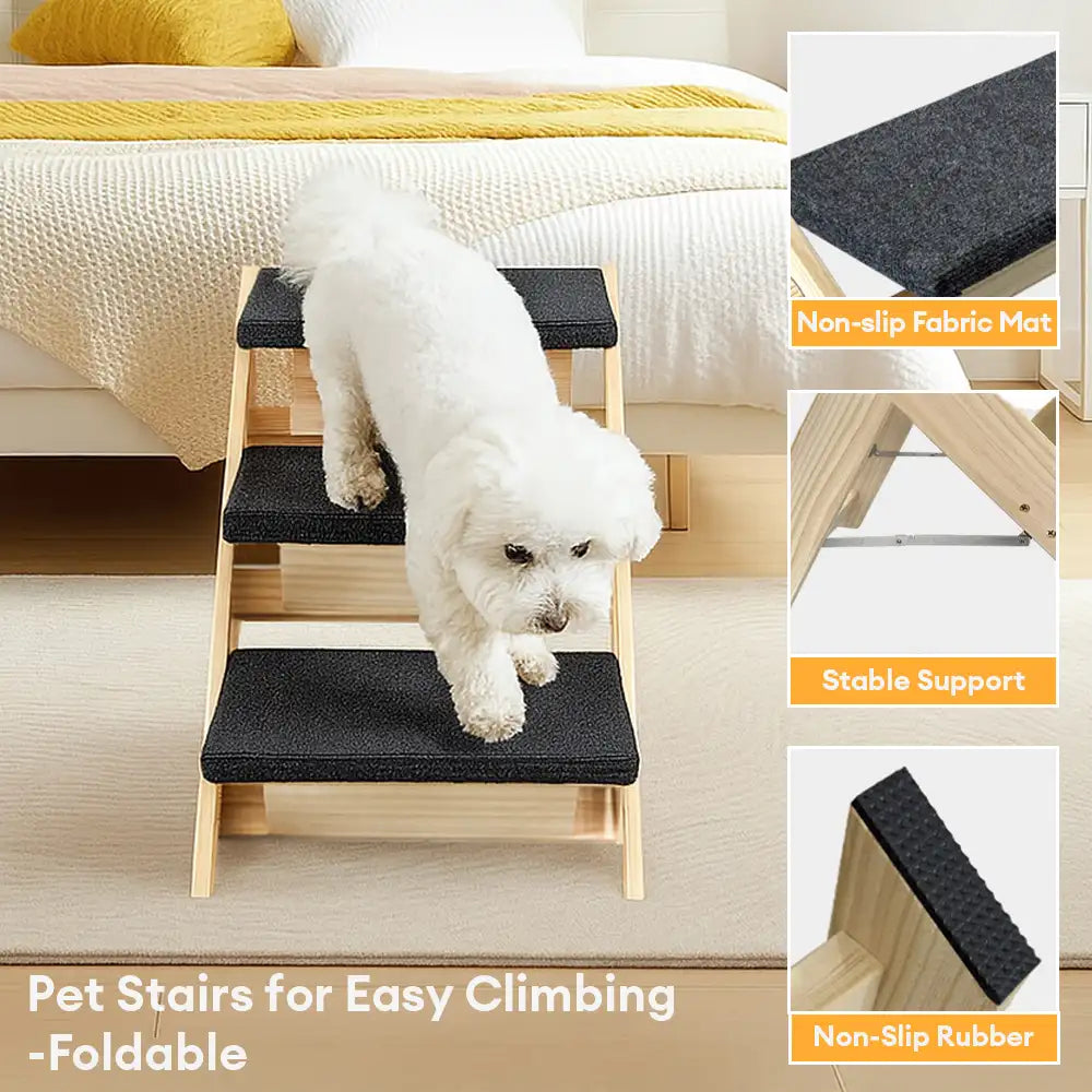 2-in-1 Foldable Wooden Dog Stairs & Ramp with Non-Slip Pad