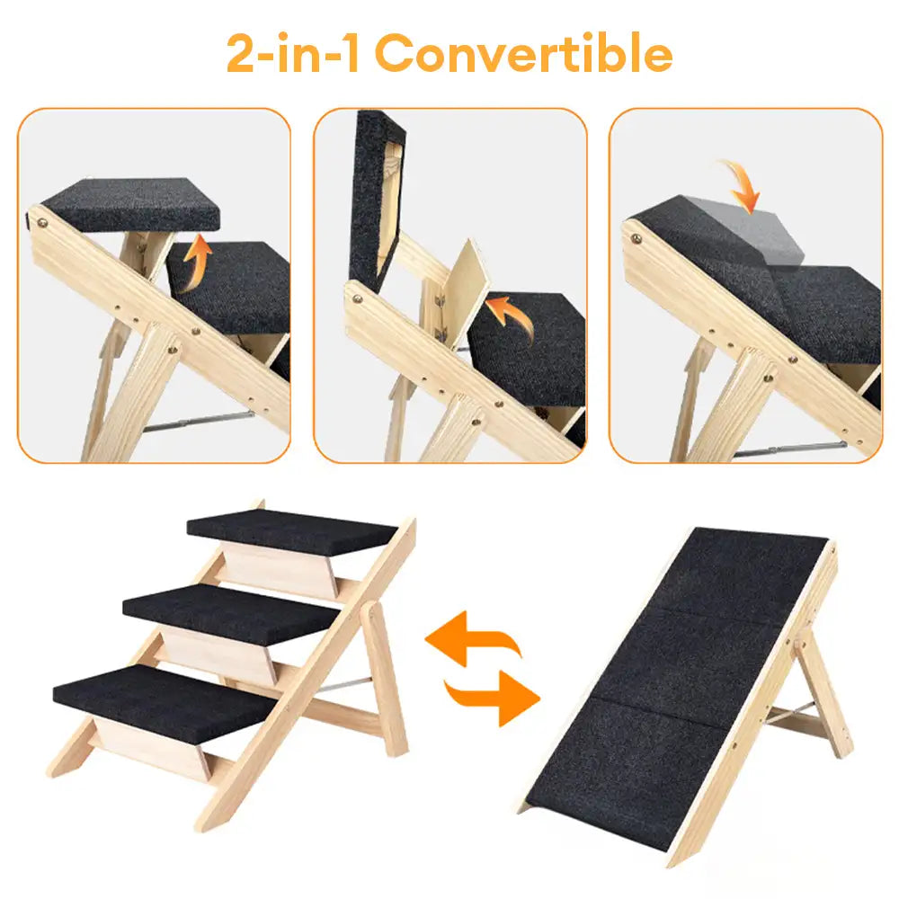 2-in-1 Foldable Wooden Dog Stairs & Ramp with Non-Slip Pad