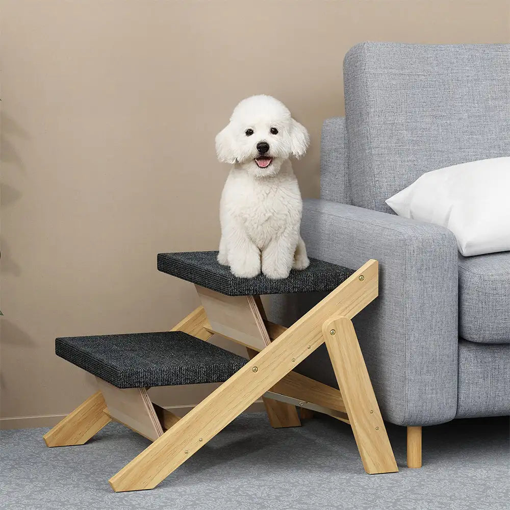 2-in-1 Foldable Wooden Dog Stairs & Ramp with Non-Slip Pad