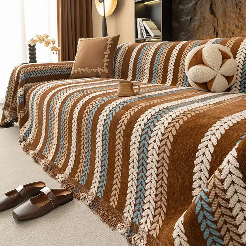 Para toda la temporada <tc>Color</tc>Funda de sofá de una pieza de chenilla con hojas vibrantes