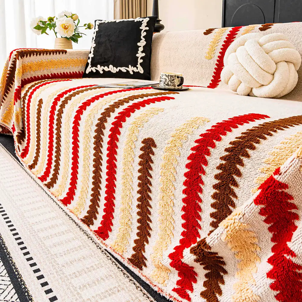 Colorful Color-Blocked Anti-Scratch Plush Sofa Protection Couch Cover