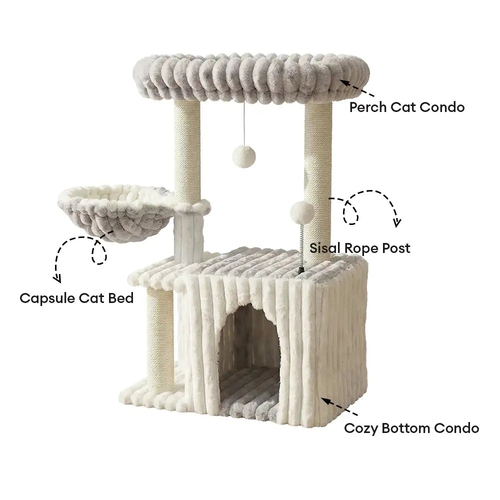 Cozy Fluffy One-Piece Climbing Frame Cat Scratching Cat Tree with Condo