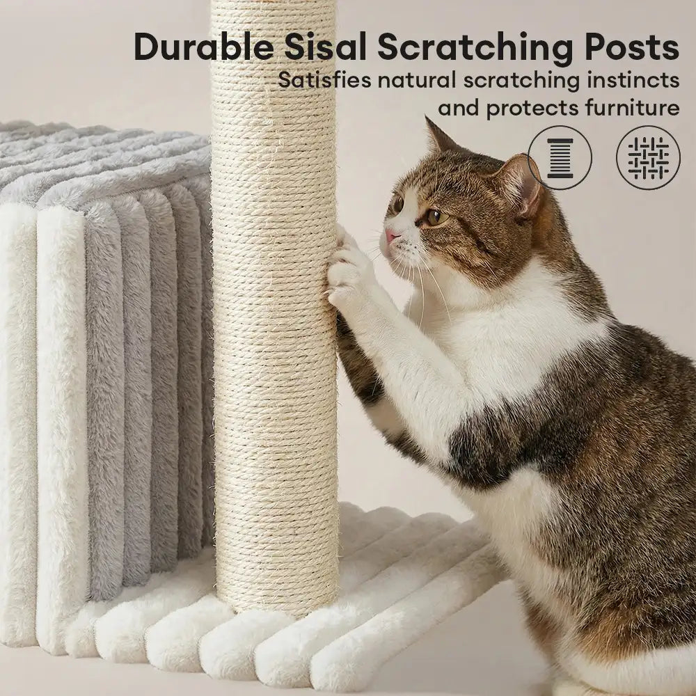 Cozy Fluffy One-Piece Climbing Frame Cat Scratching Cat Tree with Condo