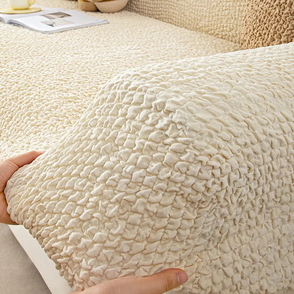 Cream Style Seersucker Breathable Stretchy Full-Coverage Magic Couch Cover