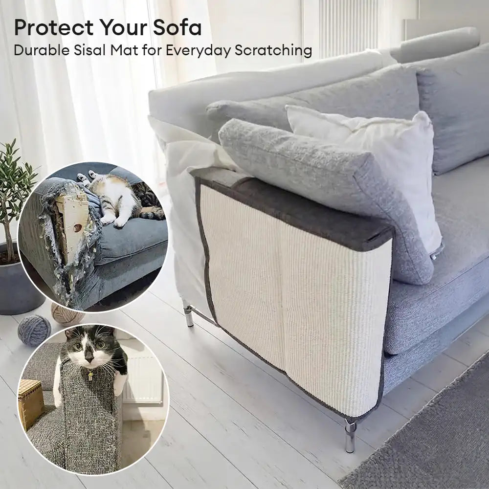 Fully Wrapped Cat Scratcher Mat Faux Sisal Sofa Armrest Protection for Cats