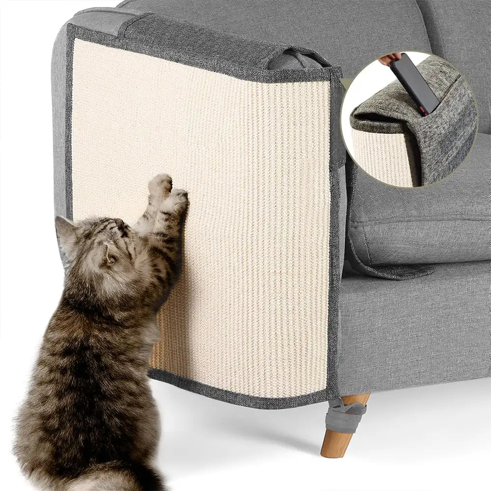 Fully Wrapped Cat Scratcher Mat Faux Sisal Sofa Armrest Protection for Cats