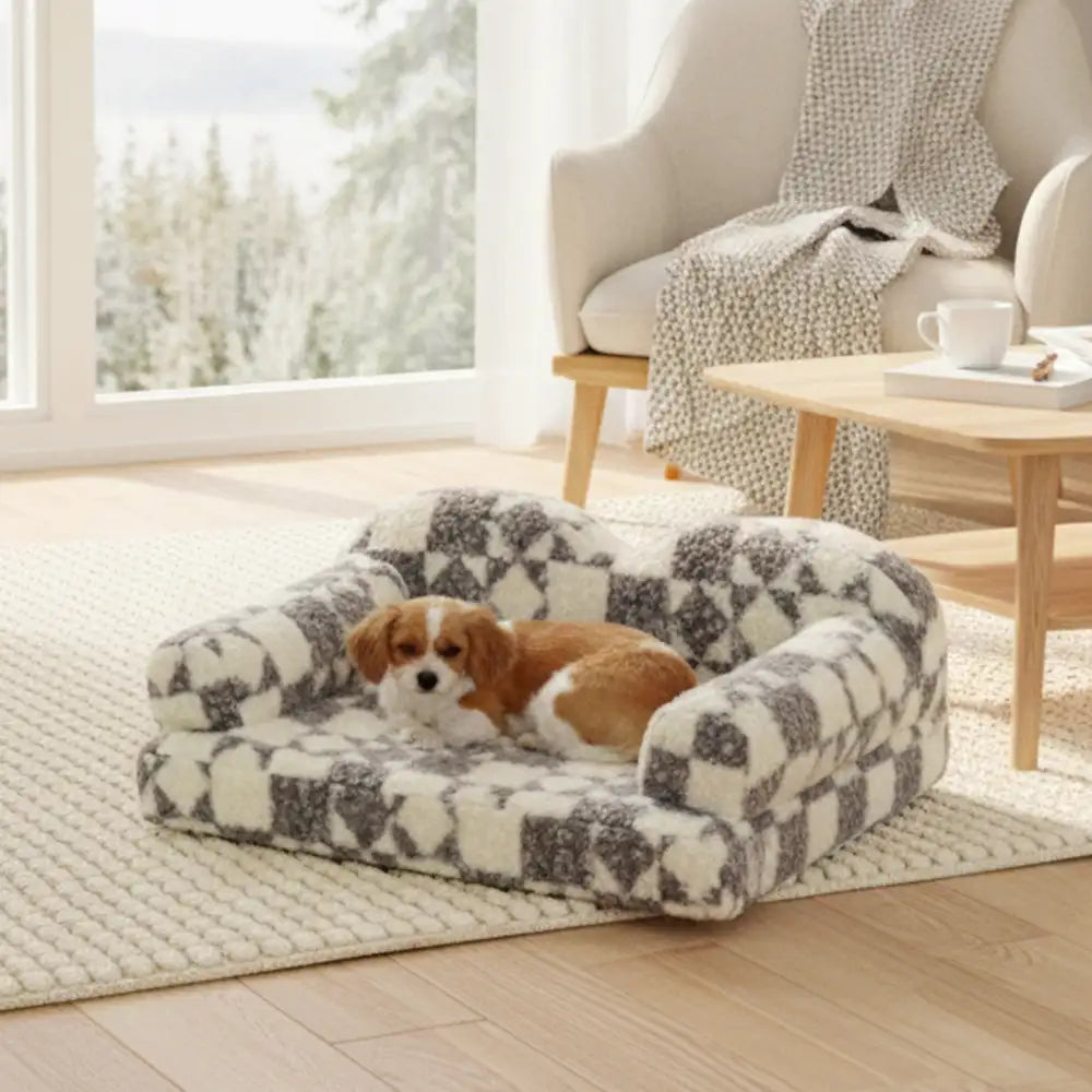 Geometric-Pattern Plush Thermal Removable And Washable Dog Bed