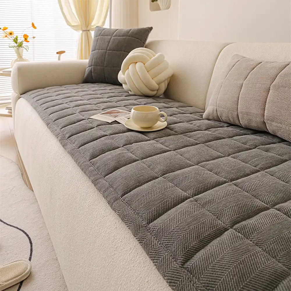 Herringbone chenille elegante decoración de sofá transpirable cubierta de sofá sin deslizamiento