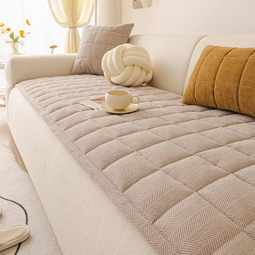 Herringbone chenille elegante decoración de sofá transpirable cubierta de sofá sin deslizamiento