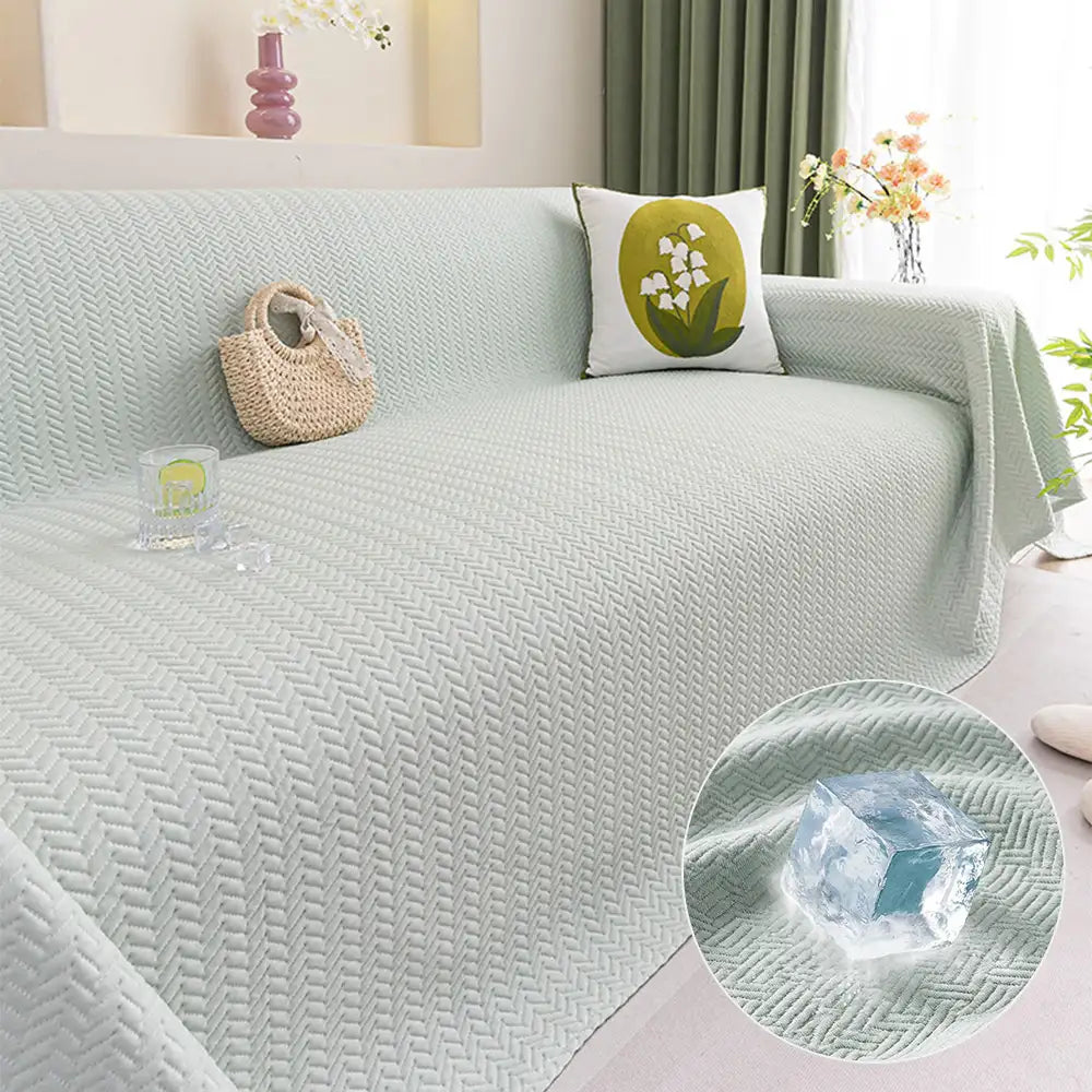 Herringbone Ice Silk Cooling Breathable Sofa Protector Washable Couch Cover