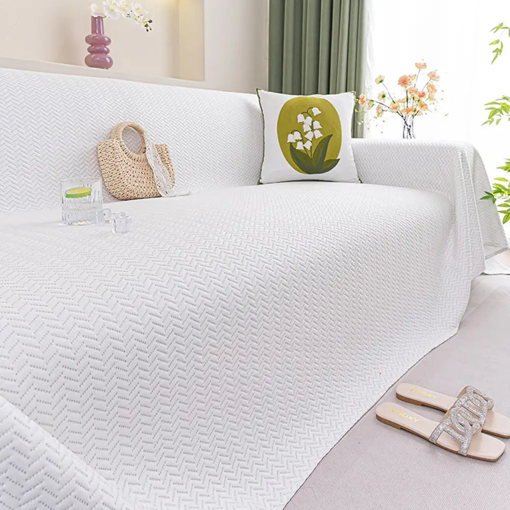 Herringbone Ice Silk Cooling Breathable Sofa Protector Washable Couch Cover