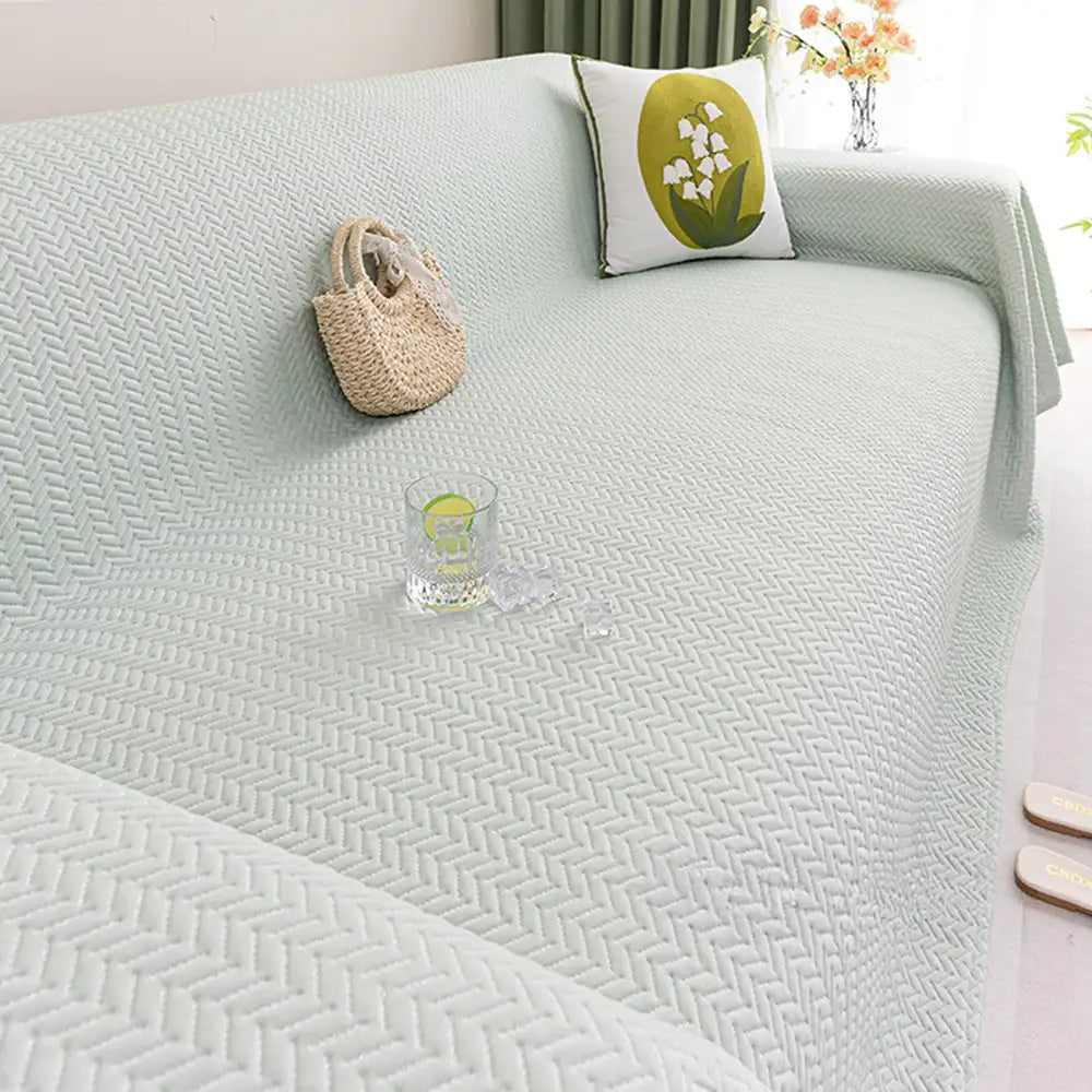 Herringbone Ice Silk Cooling Breathable Sofa Protector Washable Couch Cover