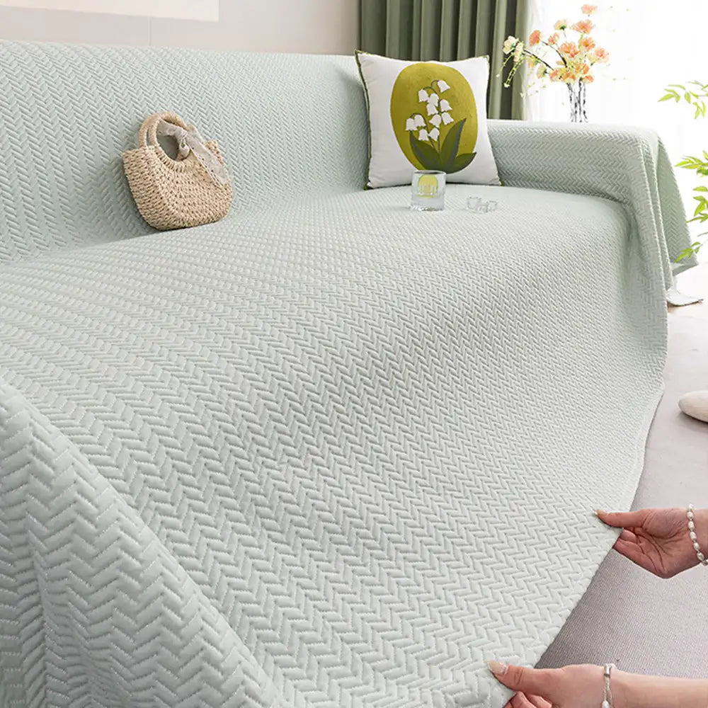 Herringbone Ice Silk Cooling Breathable Sofa Protector Washable Couch Cover
