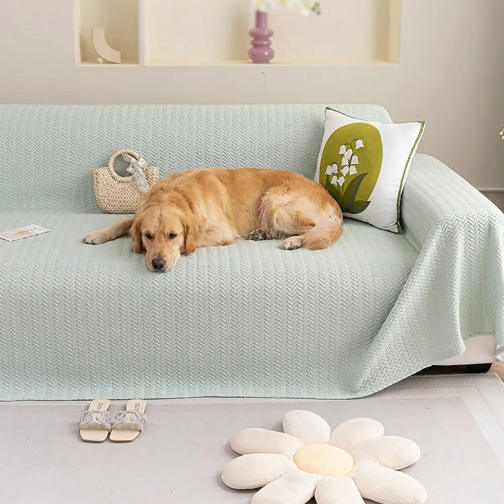Herringbone Ice Silk Cooling Breathable Sofa Protector Washable Couch Cover