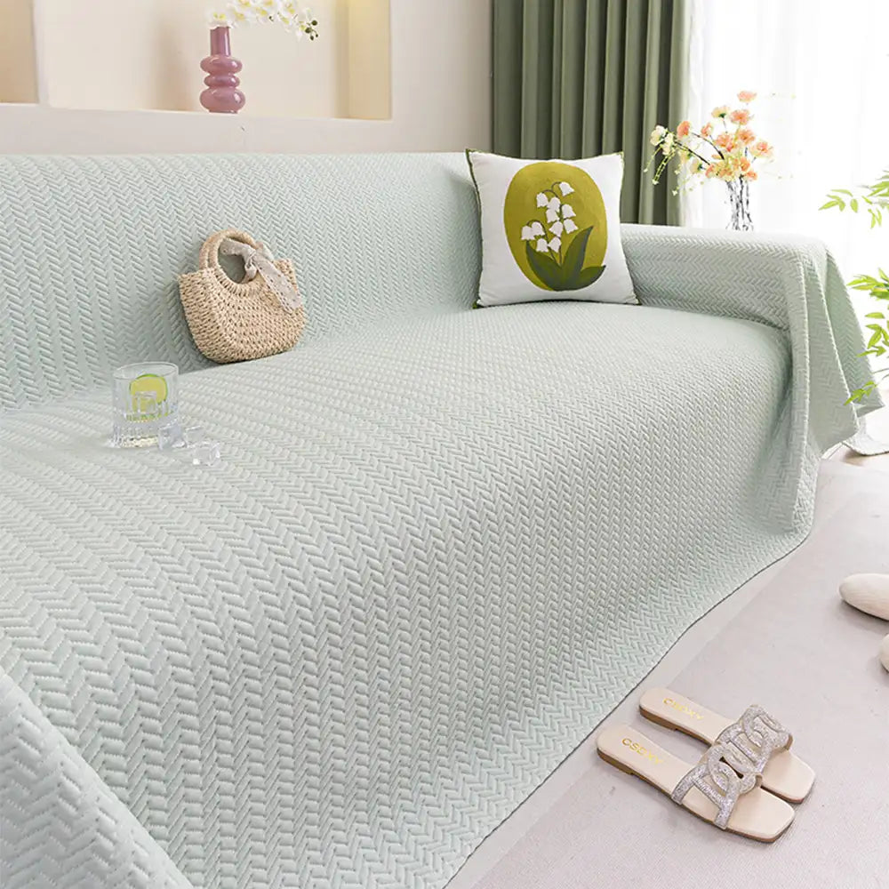 Herringbone Ice Silk Cooling Breathable Sofa Protector Washable Couch Cover