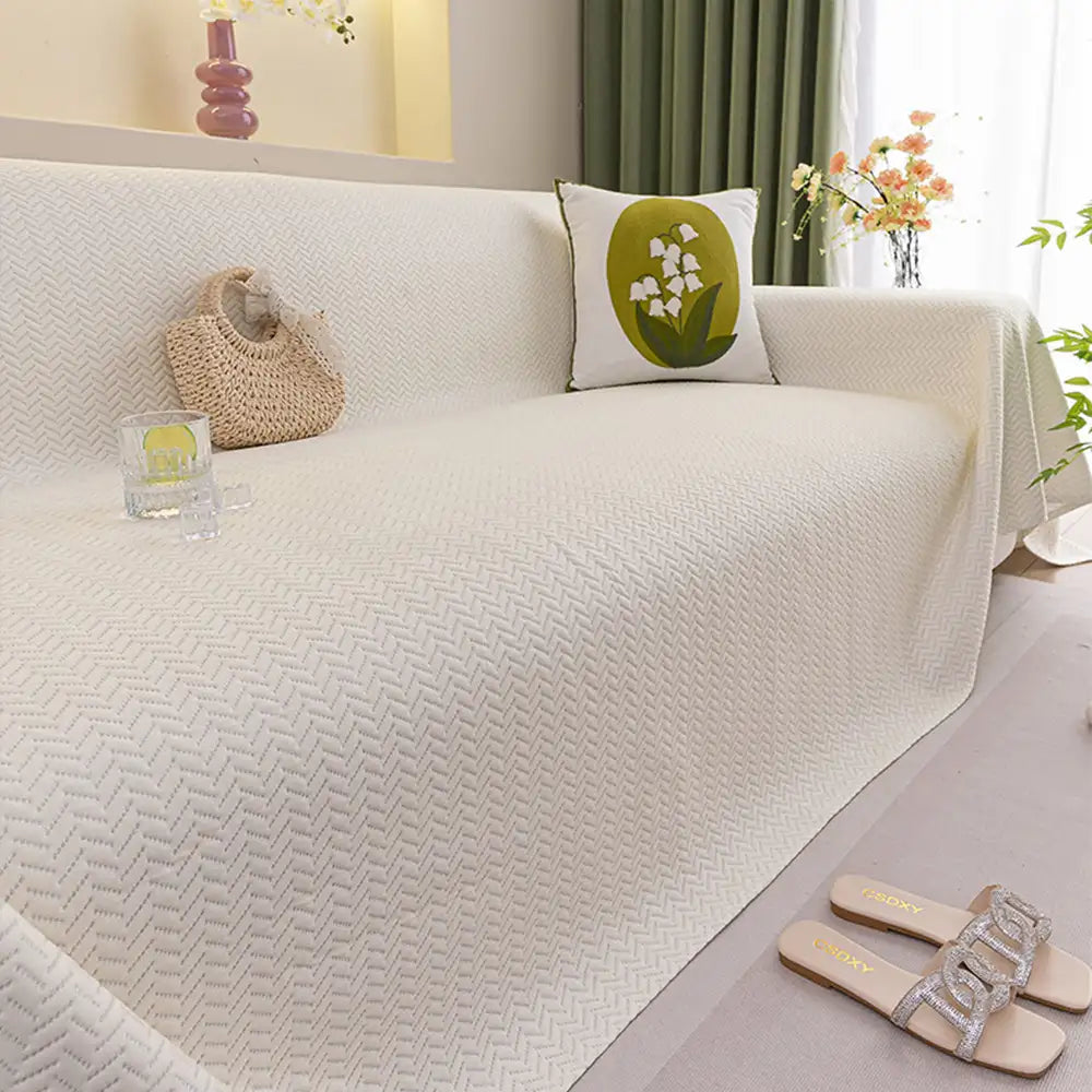 Herringbone Ice Silk Cooling Breathable Sofa Protector Washable Couch Cover