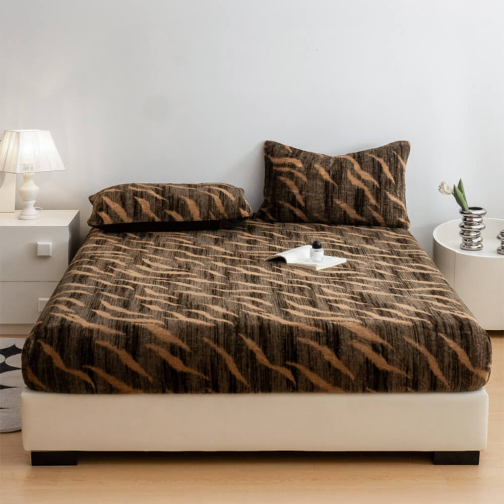 Estampado de leopardo Faux Faux Rabbit Fur Cubierta de colchón de hojas calientes