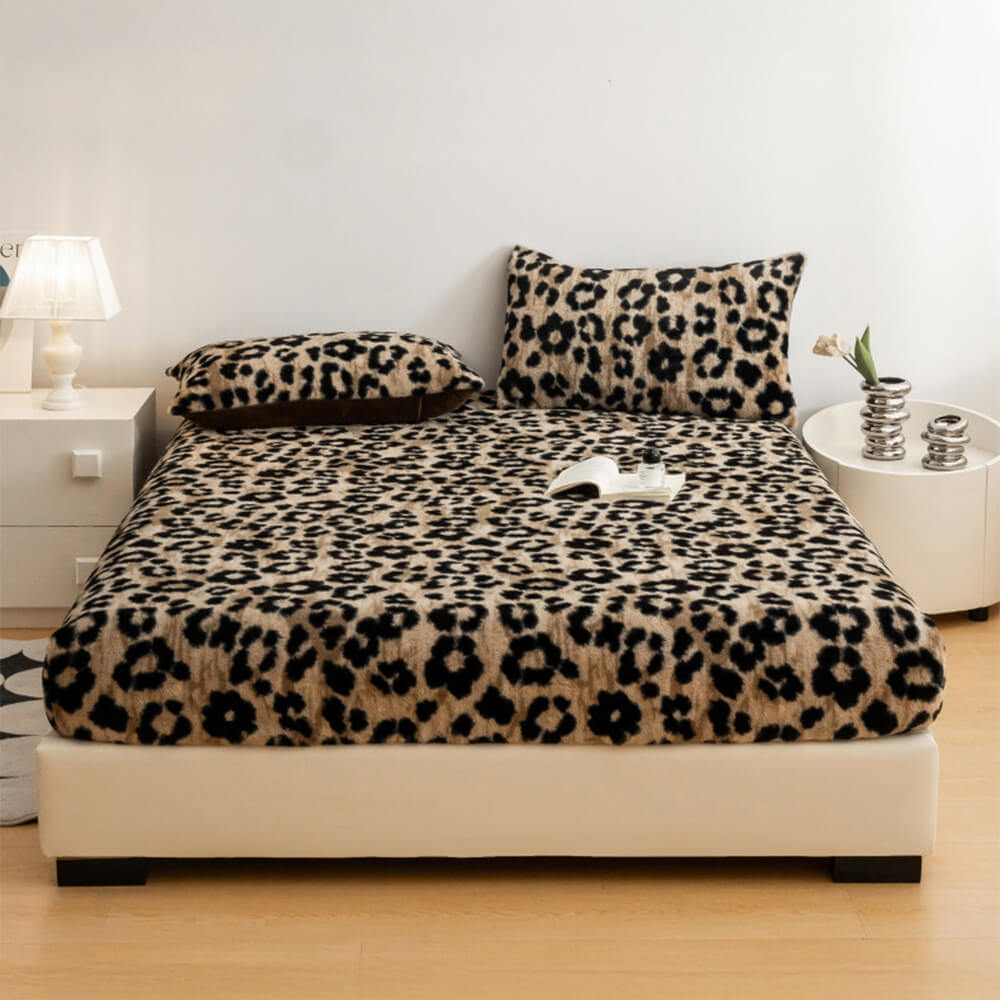Estampado de leopardo Faux Faux Rabbit Fur Cubierta de colchón de hojas calientes
