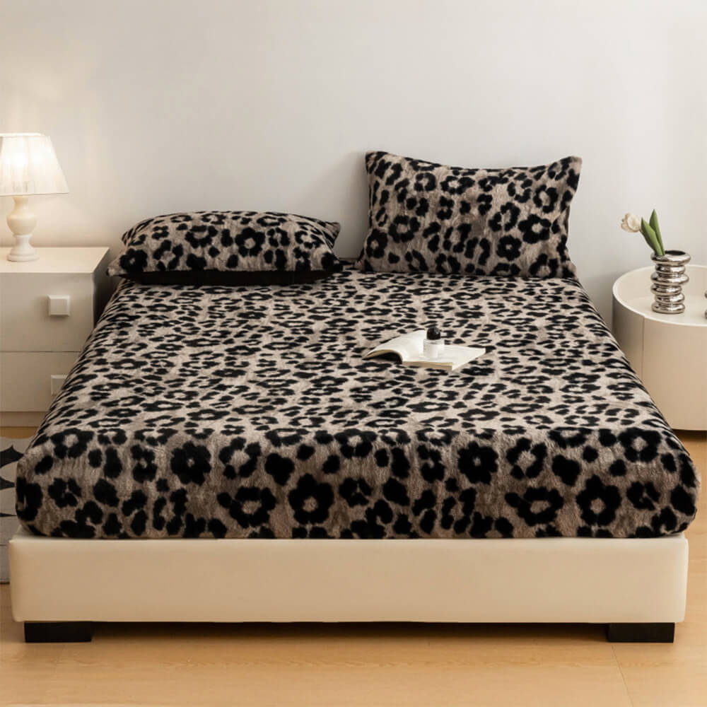 Estampado de leopardo Faux Faux Rabbit Fur Cubierta de colchón de hojas calientes