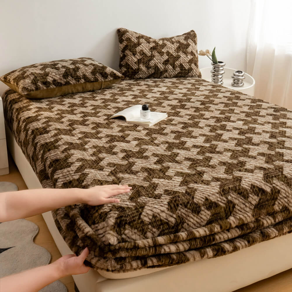 Estampado de leopardo Faux Faux Rabbit Fur Cubierta de colchón de hojas calientes