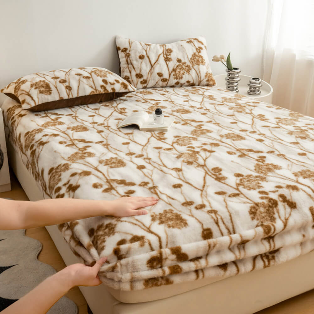 Estampado de leopardo Faux Faux Rabbit Fur Cubierta de colchón de hojas calientes