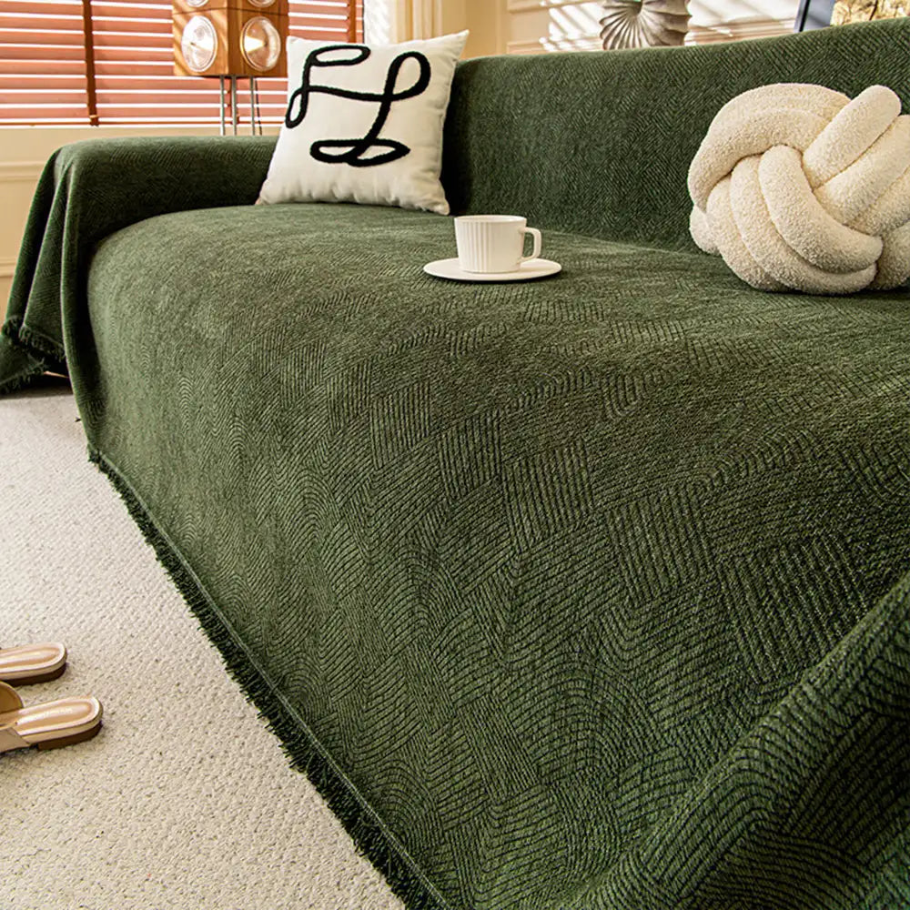 Linework Pattern Chenille Comfortable Scratch-Resistant Sofa Protection Couch Cover