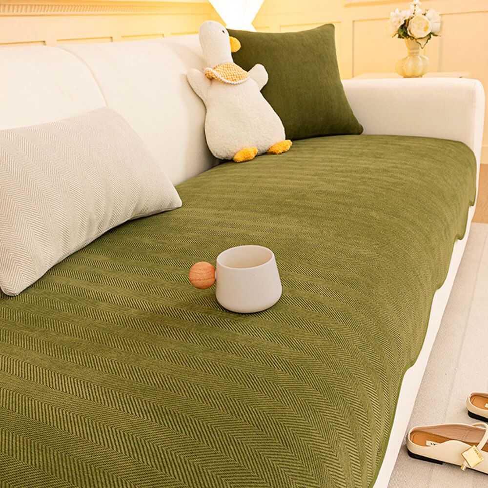 Herringbone minimalista Chenille Cubierta de sofá de borde ondulado sin deslizamiento