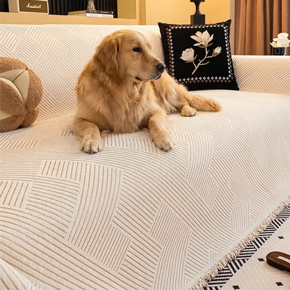Modern Stripe Chenille Scratch-Resistant Sofa Protector Couch Cover