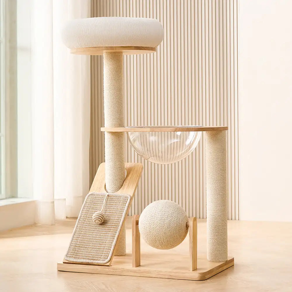 Modern Wooden Multi-Functional Play And Scratching Cat Tree with Space Capsule