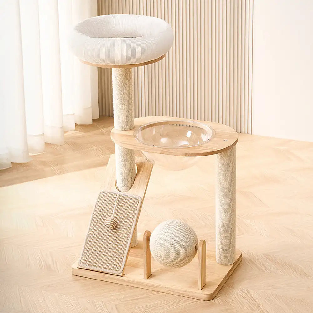 Modern Wooden Multi-Functional Play And Scratching Cat Tree with Space Capsule