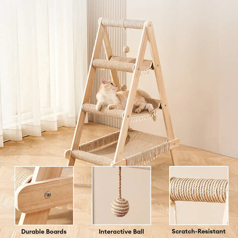 Multi-Cat Family Hammock-Style Wooden Cat Tree - 3 in 1
