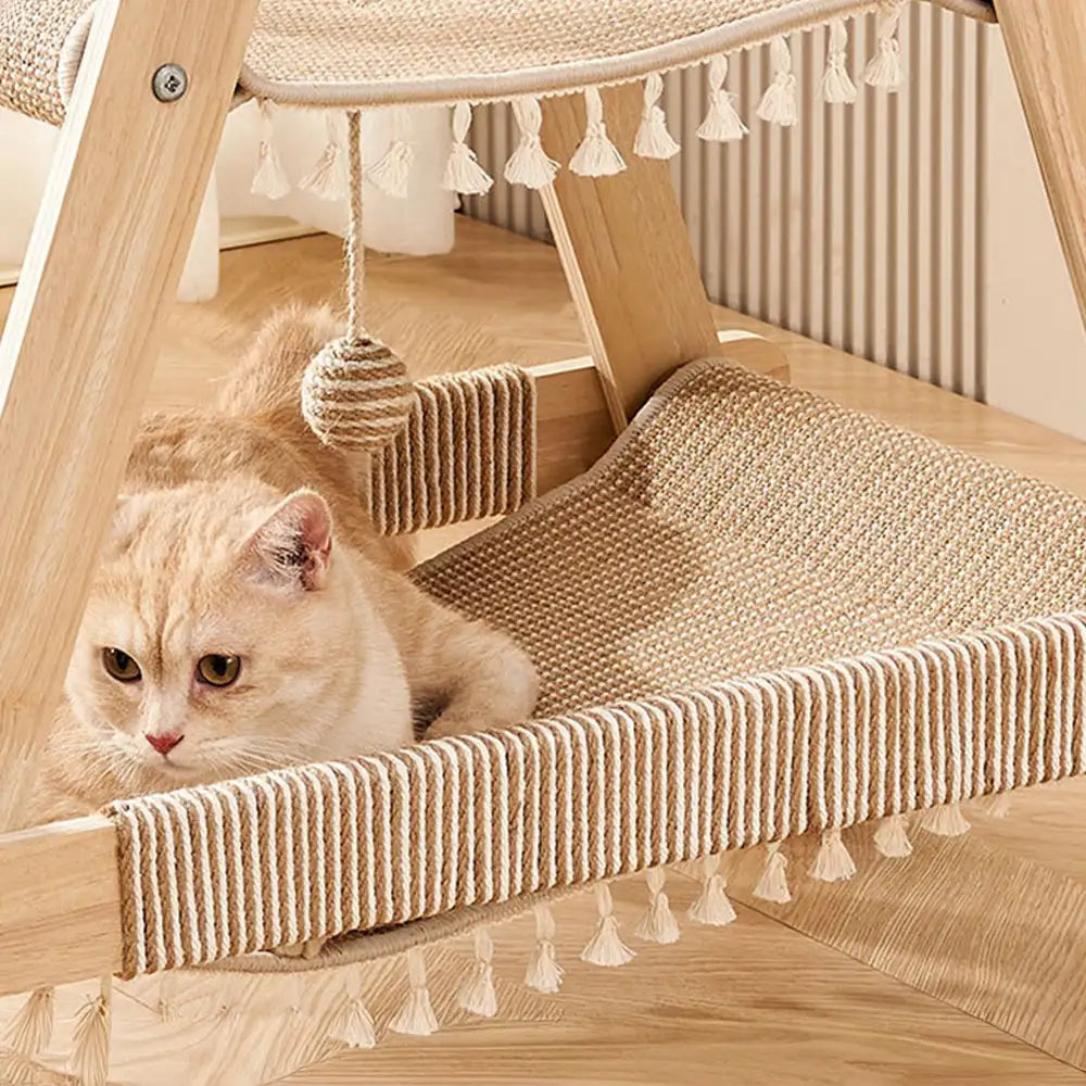 Multi-Cat Family Hammock-Style Wooden Cat Tree - 3 in 1