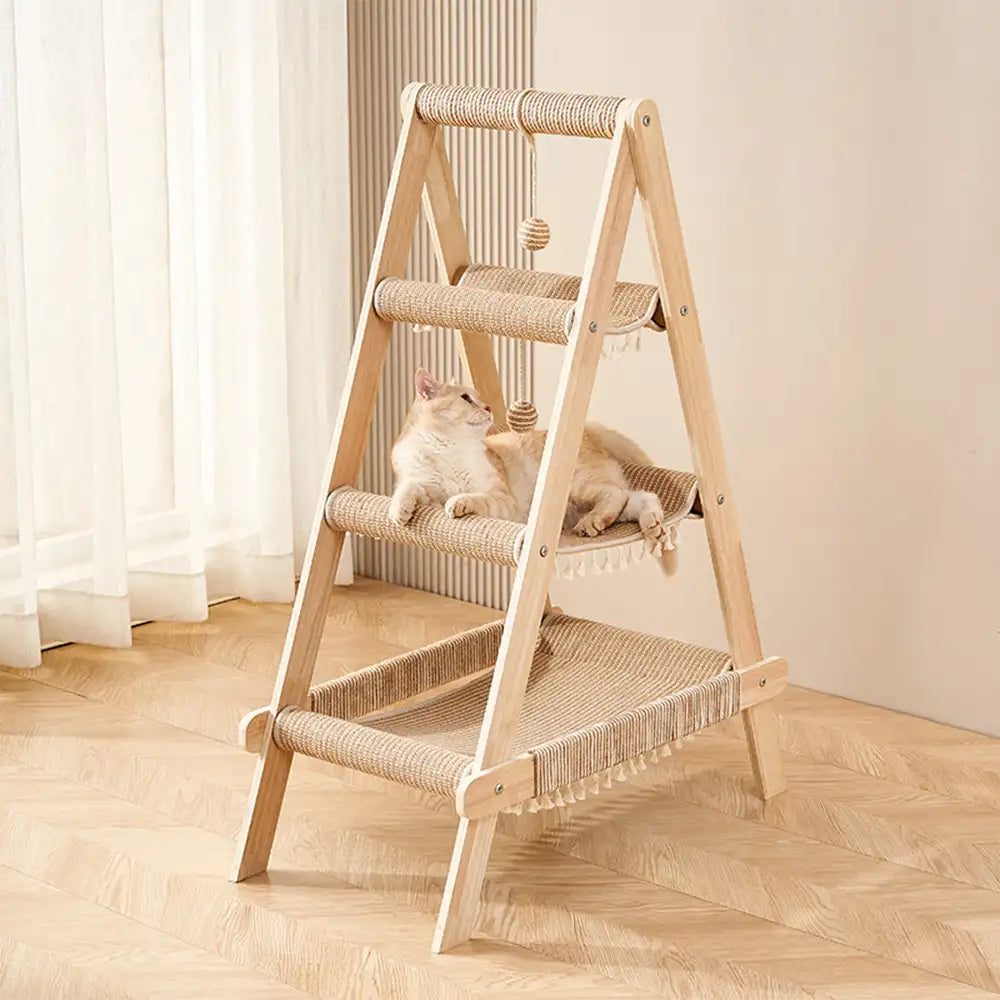 Multi-Cat Family Hammock-Style Wooden Cat Tree - 3 in 1