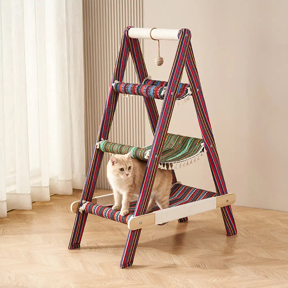 Multi-Cat Family Hammock-Style Wooden Cat Tree - 3 in 1