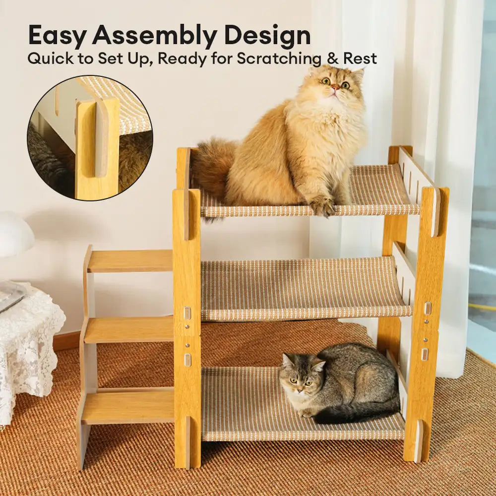 Multi-Tiered Faux Sisal Cat Scratching Cat Hammock with Stairs