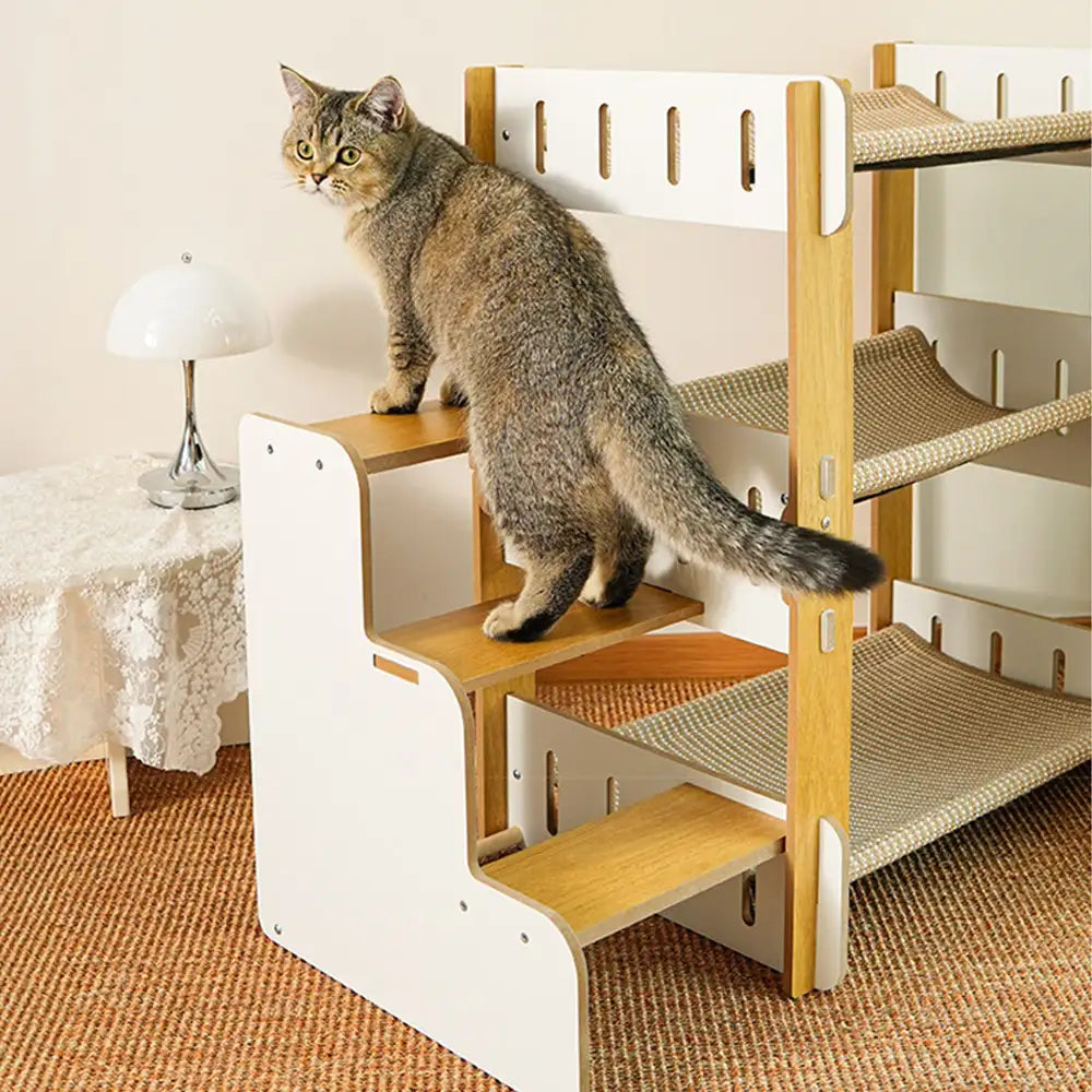 Multi-Tiered Faux Sisal Cat Scratching Cat Hammock with Stairs
