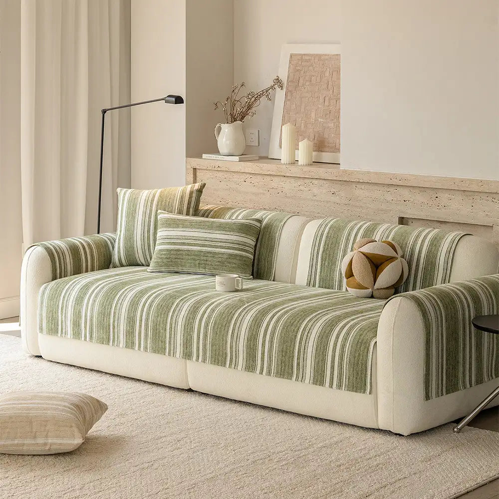 Natural Stripe Chenille Thickend Sofa Protection Washable Non-Slip Couch Cover