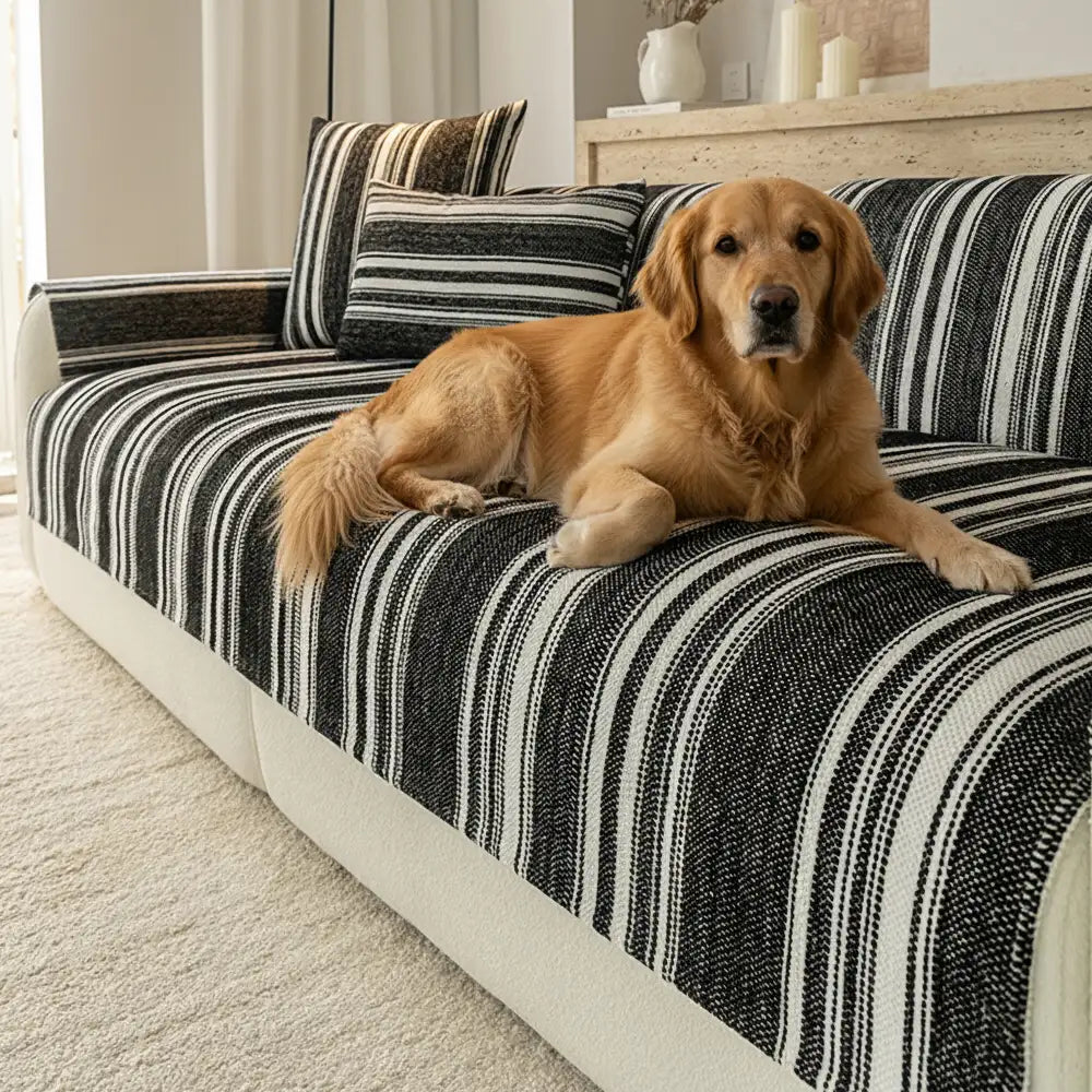 Natural Stripe Chenille Thickend Sofa Protection Washable Non-Slip Couch Cover
