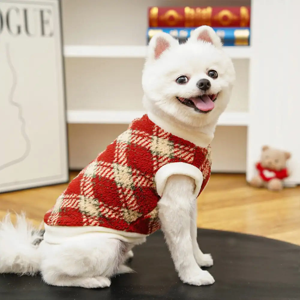 Plaid Comfortable Warm Plush Dog Sweater Suitable For All Breeds of Dogs