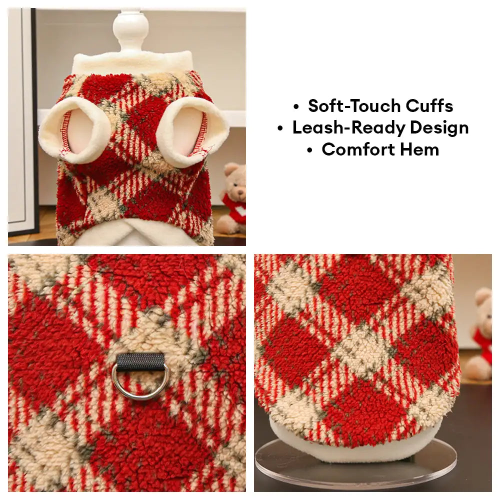 Plaid Comfortable Warm Plush Dog Sweater Suitable For All Breeds of Dogs