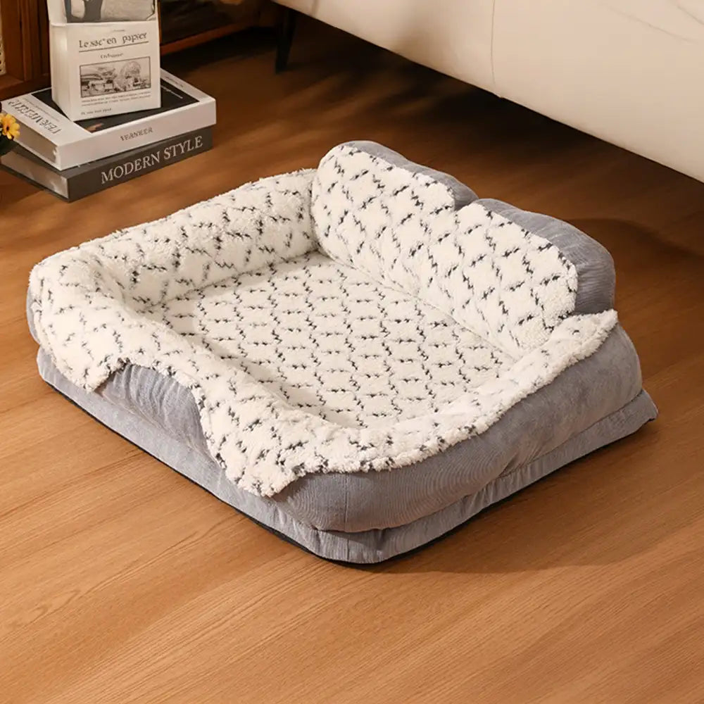 Plush Contrast Jacquard Neck Support Fashion Pet Bed