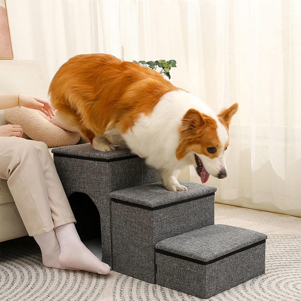 Portable Multi-Functional Foldable Dog Stairs with Storage and Condo