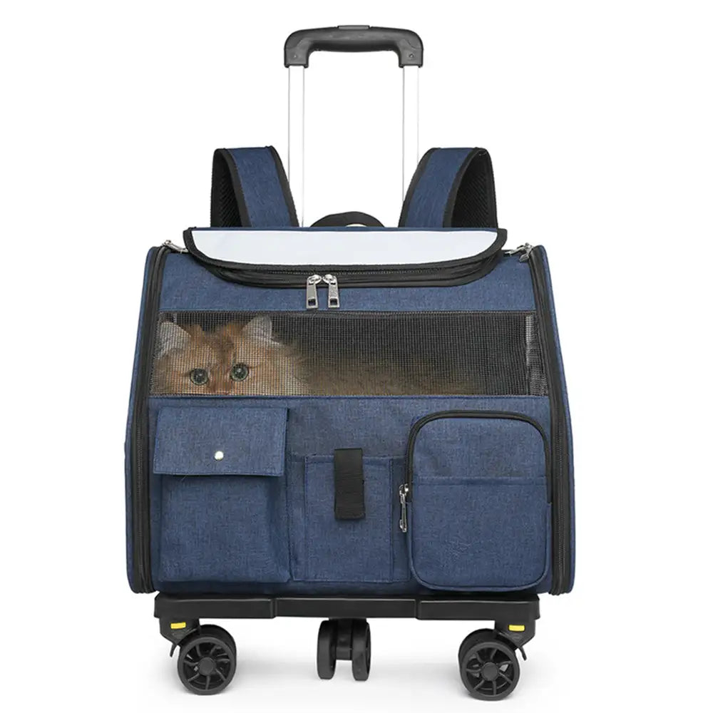 Portable Rolling Pet Backpack Carrier with Detachable Trolley