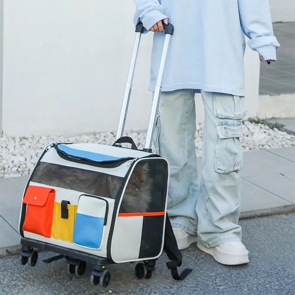 Portable Rolling Pet Backpack Carrier with Detachable Trolley