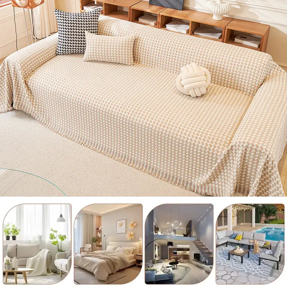 Puzzle Textured Chenille Scratch-Resistant Sofa Large Blanket Couch Cover