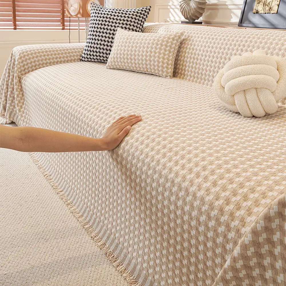Puzzle Textured Chenille Scratch-Resistant Sofa Large Blanket Couch Cover