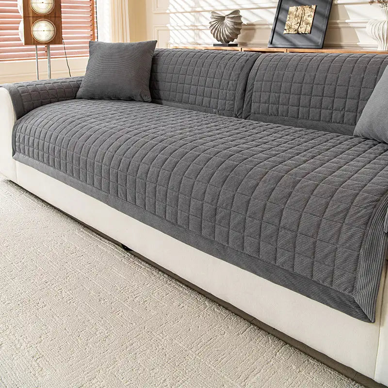 Quilted Square Simple Comfortable Sofa Protector Non-Slip Couch Cover
